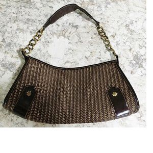 Eric Javits Vintage Woven Straw Braided Chain Strap Shoulder Bag Brown
